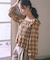 チェックシャーリングブラウス