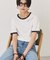 ランダムロゴ刺繍リンガーTシャツ