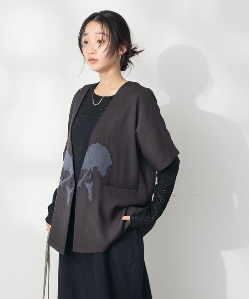 シトラス刺繍ステッチジャケット 花びらコード刺しゅうジャケット - ateliersagan