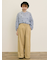 ストライプ総花柄刺繍バンドカラーシャツ