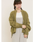 ハンドステッチ風花柄シャーリングブラウス