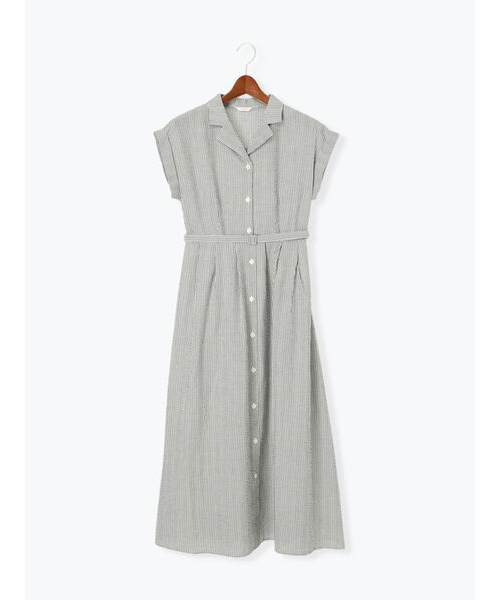 シアサッカーオープンカラーワンピース｜テチチの通販｜&mall（アンド