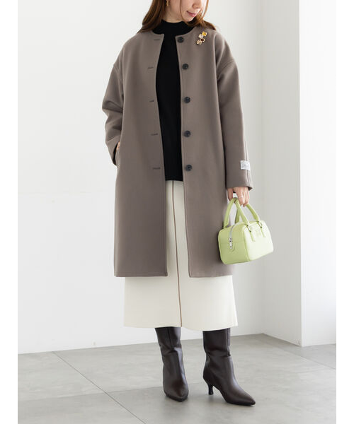 新品　yori メルトンウールロングコート【2025AW】 ウールメルトンノーカラーロングコート《2025winter catalog item