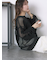袖ドロスト花柄メッシュニット
