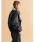 襟ファーフェイクレザージャケット