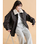 襟ファーフェイクレザージャケット