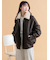 襟ファーフェイクレザージャケット