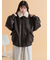 襟ファーフェイクレザージャケット