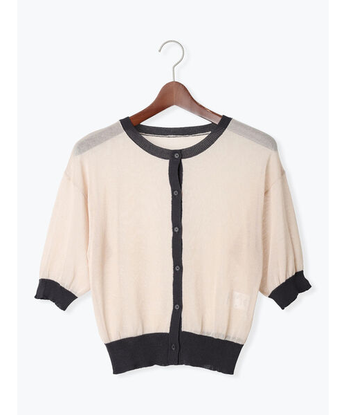 バイカラーシアー5分袖カーディガン｜テチチ テラスの通販｜&mall
