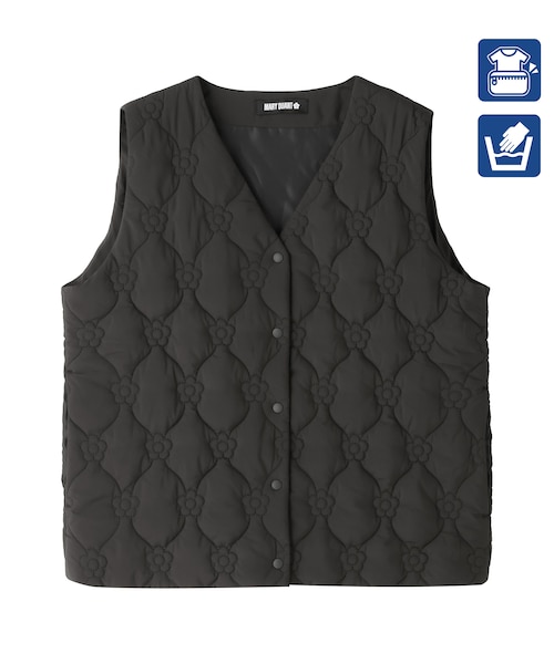 MARY QUANT ディジ-柄キルティングベストブラック デイジーキルトポケッタブル ベスト（ブラック）｜マリークヮントの