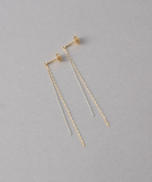 ete ☆ K18YG/PT850 ミラーカットチェーン ピアス シンプル K18YG/PT850 ミラーカットチェーン ピアス（270911） ｜ women