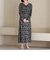 長袖花柄シャーリングワンピース