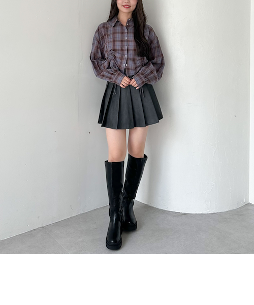 SETUP対応】フェイクレザープリーツミニスカート
