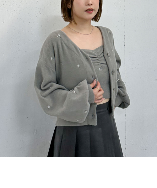 【未使用】　アンサンブルニット　エムズグレイシー　ビジュー　フラワー刺繍　38 未使用】 アンサンブルニット エムズグレイシー ビジュー