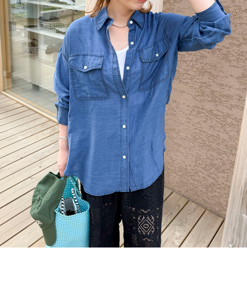 シアーデニムシャツ　サックスブルー ディニテコリエ(Dignite Collier）シアーデニムシャツ／サックス