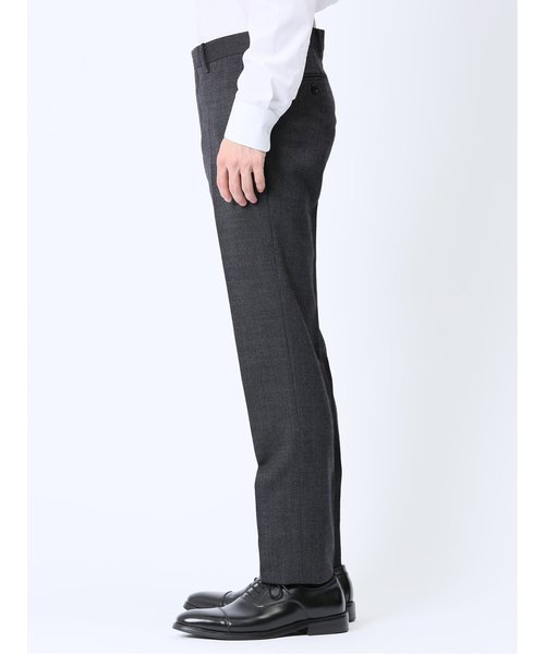 ウール混 スリムフィット ノータックスラックス カルゼグレー