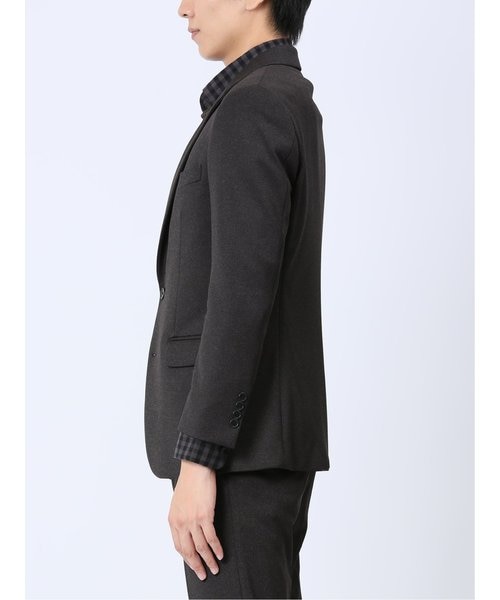 ストレッチジャージ スリムフィット 2ボタンジャケット こげ茶