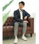 TechLinen スリムフィット 2ボタンジャケット チェック紺(セットアップ可能)