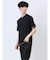 リンクス縦柄 フェイクVネック半袖Tシャツ