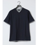 リンクス縦柄 フェイクVネック半袖Tシャツ