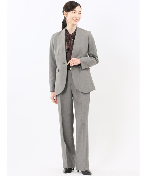 ROPE【春夏】ベージュ ノーカラー ジャケット パンツ ストレッチ ROPE【春夏】ベージュ ノーカラー ジャケット パンツ ストレッチ