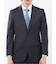 光沢ウール混 スリムフィット 2ボタン2ピーススーツ チェック紺