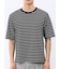 ストレッチ ボーダー クルーネック 5分袖 Tシャツ