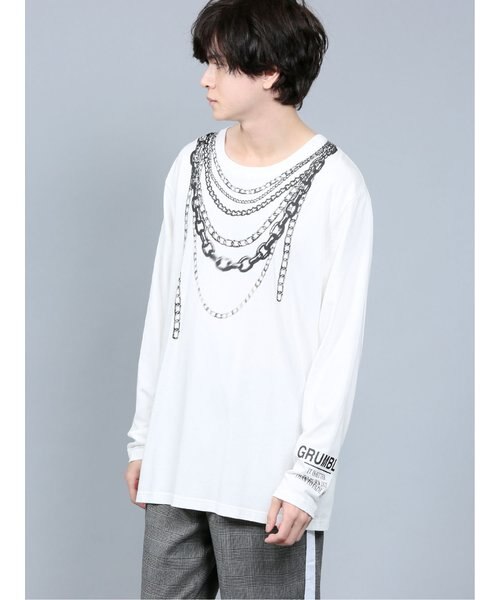 セマンティックデザイン ネックレスプリント クルーネック長袖