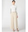ストレッチ ベルト付 ノータックワイドパンツ