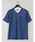 メッシュボーダー フェイクVネック半袖Tシャツ