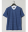 メッシュボーダー フェイクVネック半袖Tシャツ