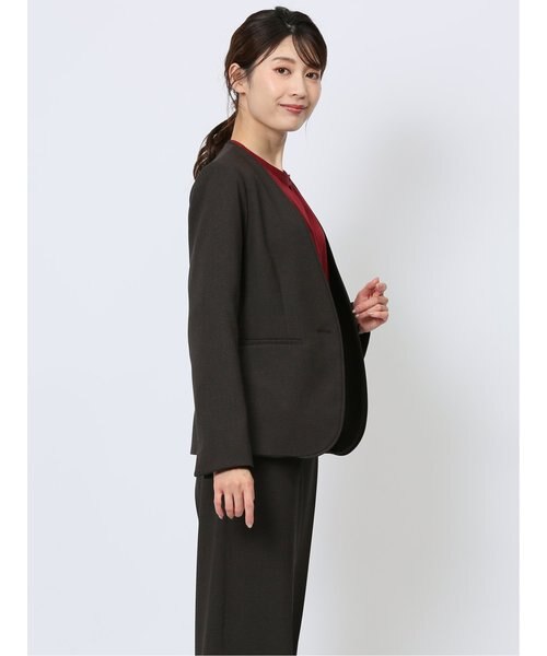 m．f．エディトリアル（m．f．editorial）/m．f．エディトリアル ウーリッシュ カラーレスジャケット ピンドットこげ茶(セットアップ可… ウーリッシュ カラーレスジャケット ピンドットこげ茶(セットアップ