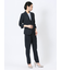 麻調合繊 1ボタン7分袖ジャケット＋テーパードパンツ 紺