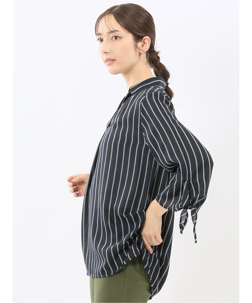 袖リボンかぶり スキッパーシャツチュニック｜エムエフ