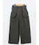 ストレッチ ボタン付き ワンタック ワイドパンツ