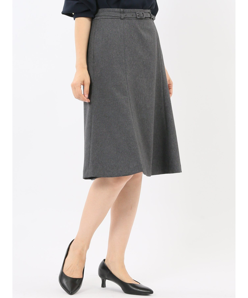 L.elu スカート　グレー ストレッチウォッシャブル ウール調 フレアースカート グレー