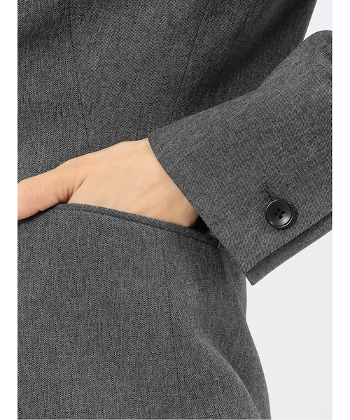 ストレッチウォッシャブル ウール調 ノーカラージャケット グレー