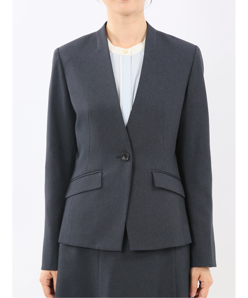 m．f．エディトリアル（m．f．editorial）/【ストレッチ ウォッシャブル】m．f．エディトリアル ウール調 ノーカラージャケット 紺 ストレッチウォッシャブル ウール調 ノーカラージャケット 紺