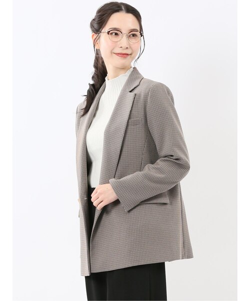 ストレッチウォッシャブル チェック柄 リラクシング ダブルジャケット