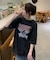 ビッグシルエット ジャンキープリント ピグメント 半袖 Tシャツ 古着風 フライドポテト カレッジロゴ