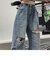 古着風 ルーズクラッシュ ダメージ ストレート ウォッシュ デニムパンツ