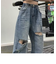 古着風 ルーズクラッシュ ダメージ ストレート ウォッシュ デニムパンツ