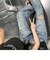 古着風 ルーズクラッシュ ダメージ ストレート ウォッシュ デニムパンツ