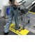 古着風 ルーズクラッシュ ダメージ ストレート ウォッシュ デニムパンツ