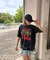 タイガー スカル 髑髏 プリントダメージ加工 韓国 古着風 ピグメント Tシャツ 半袖