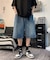 ハーフ ウォッシュ デニム ワイド ショートパンツ