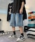 ハーフ ウォッシュ デニム ワイド ショートパンツ