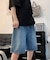 ハーフ ウォッシュ デニム ワイド ショートパンツ