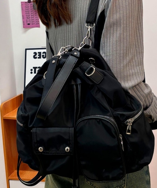 25SS●MUR●CARGO BAG ショルダーバッグ 3WAY 韓国人気 マルチポケット 巾着 ショルダーバッグ 韓国ファッション 3way