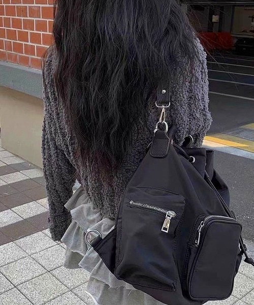 マルチポケット 巾着 ショルダーバッグ 韓国ファッション 3way